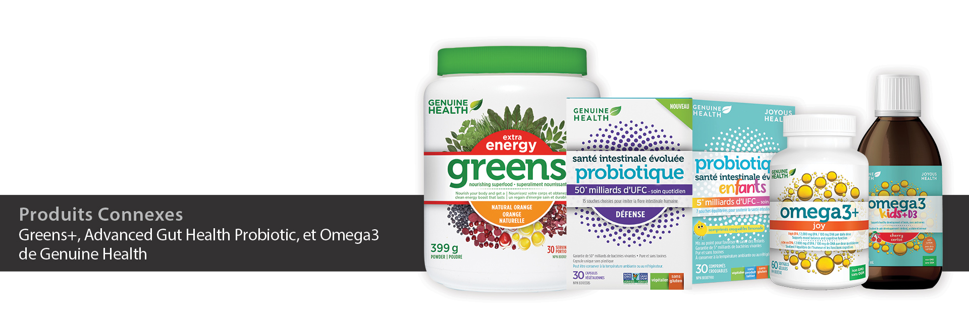 Greens+, Advanced Gut Health Probiotic, et Omega3 de Genuine Health